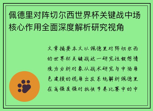 佩德里对阵切尔西世界杯关键战中场核心作用全面深度解析研究视角